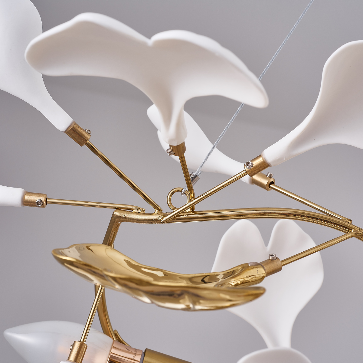 Ginkgo Leaf Chandelier  Brass and White Floral Design - Product detail 25