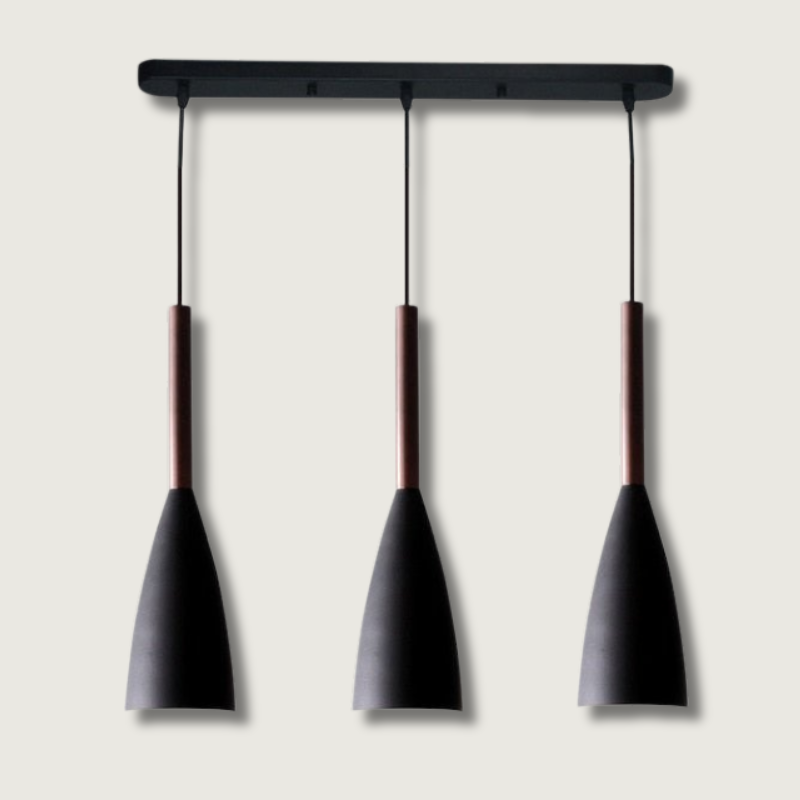 Modern Linear Pendant Light  Black Metal with Wood Accent - Product showcase