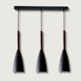 Modern Linear Pendant Light  Black Metal with Wood Accent - Product showcase