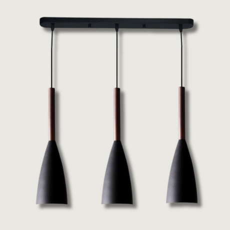 Modern Linear Pendant Light  Black Metal with Wood Accent - Product showcase