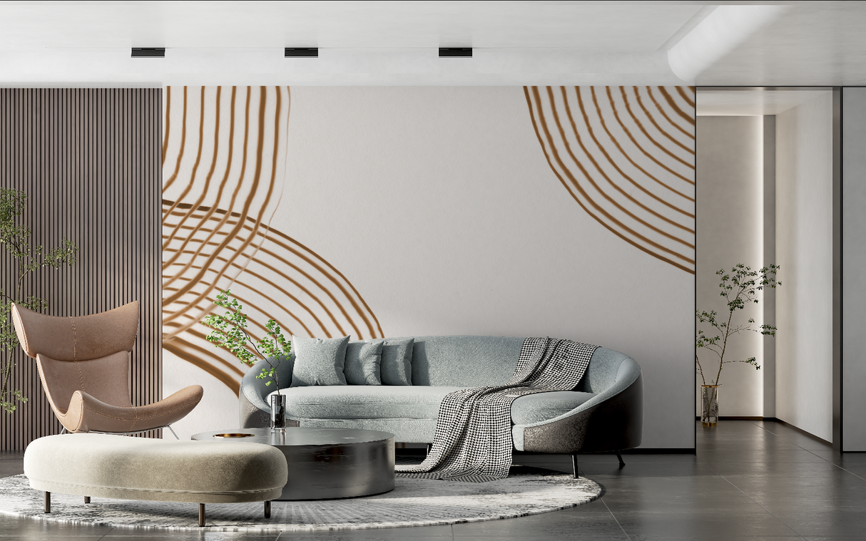 Geometric Mural Wallpaper | Modern Brown Curved Lines