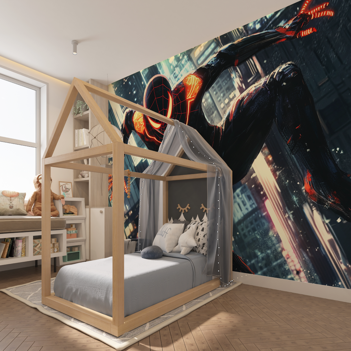 Superhero Mural Wallpaper | Black and Red Spider Design