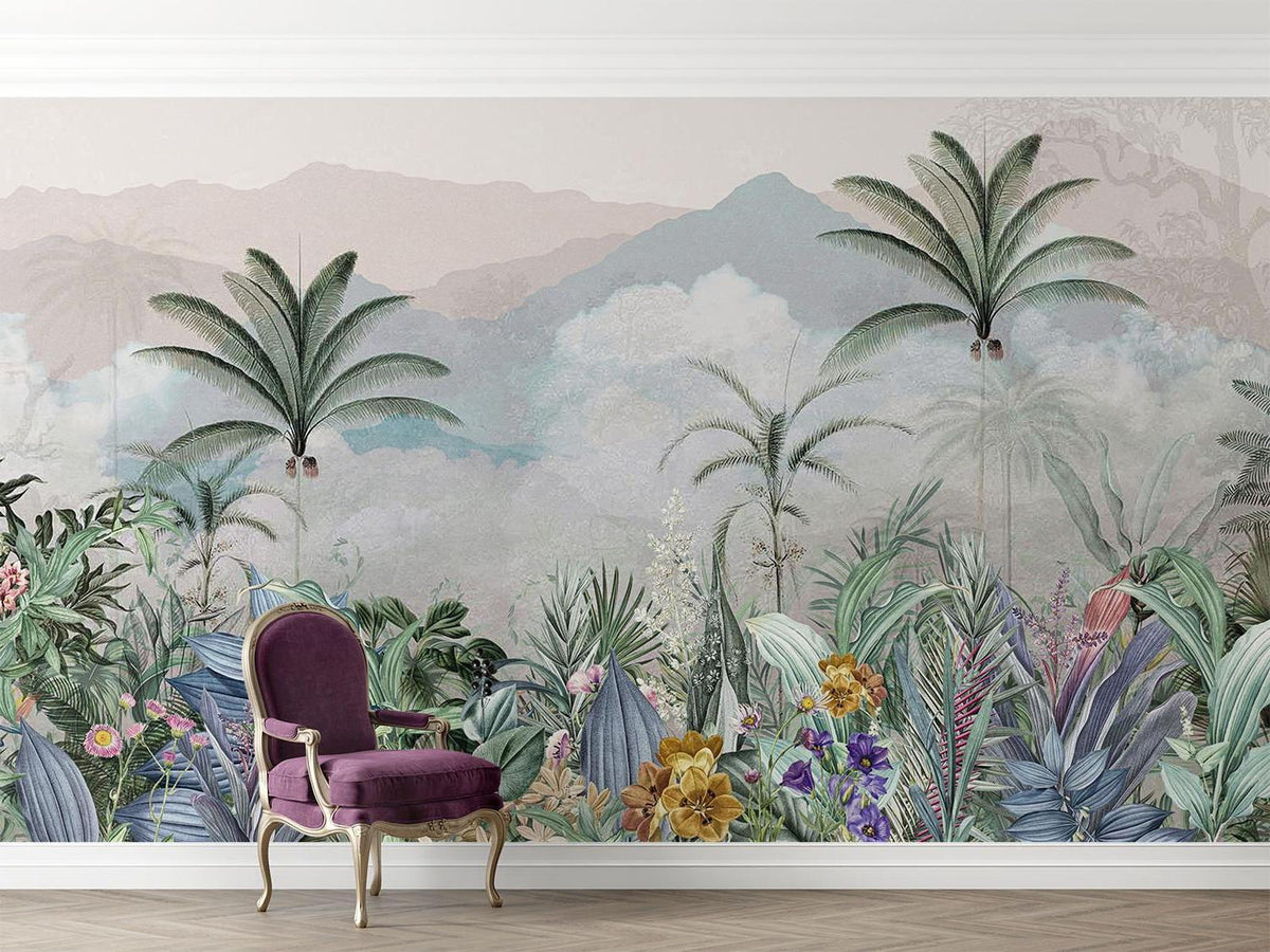 Tropical Mural Wallpaper | Mountain Paradise With Exotic Flora