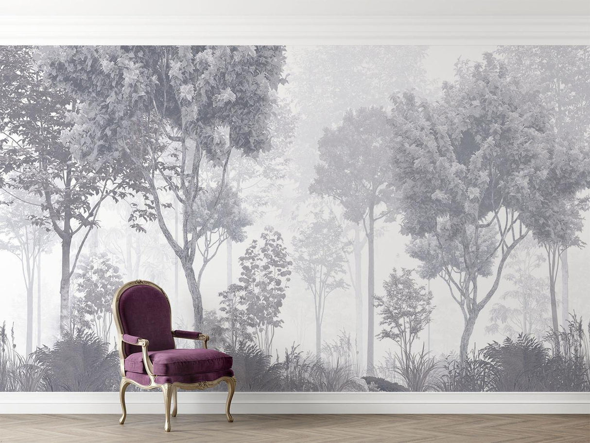 Wald Tapete | Nebelgraue Baumlandschaft