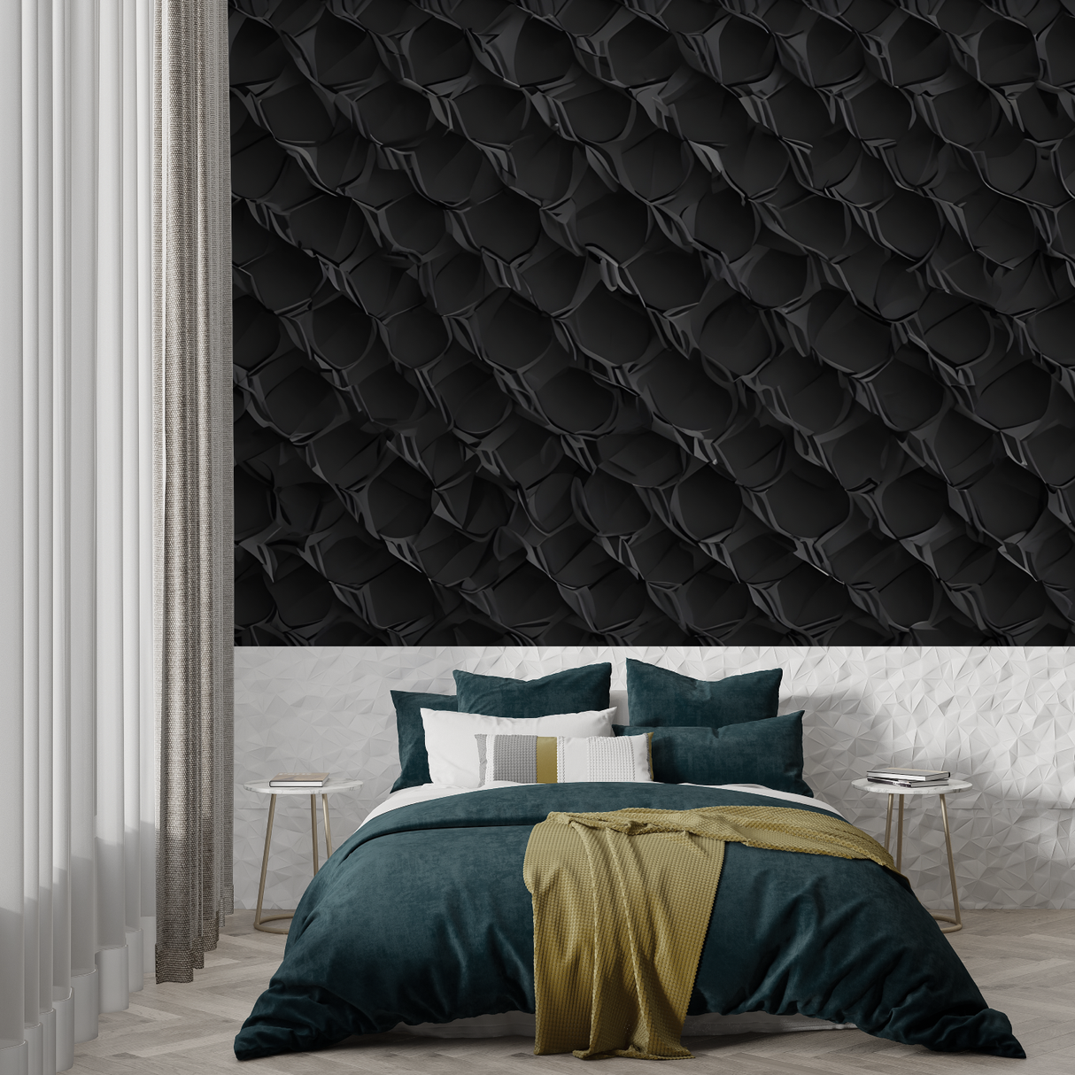 3D Mural Wallpaper | Black Snake Skin Pattern