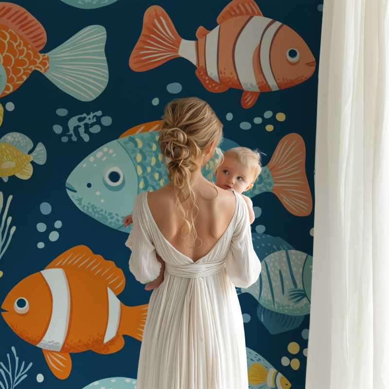 Marine Animals Mural Wallpaper | Playful Ocean Fish Design