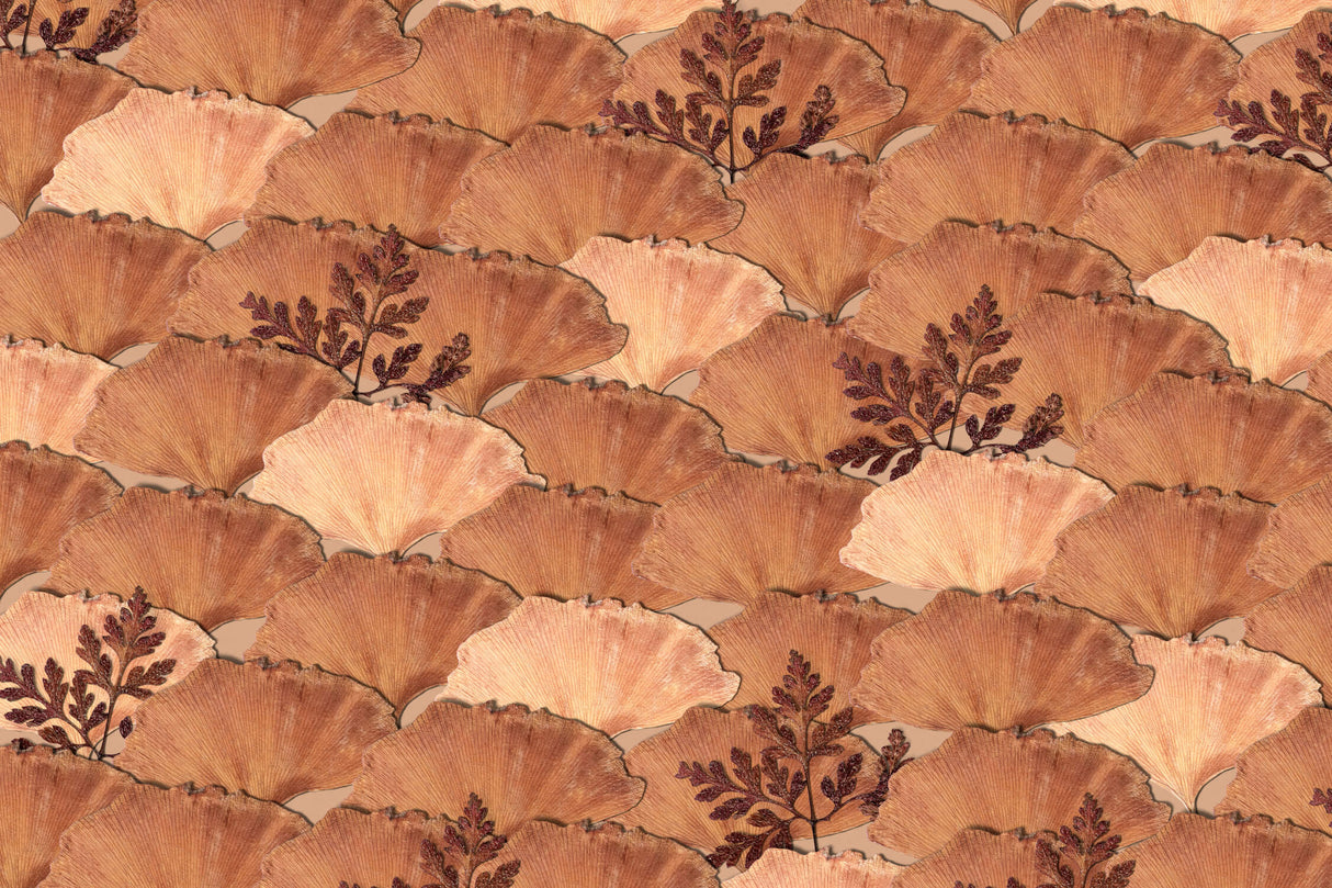 Art Deco Mural Wallpaper | Terracotta Fan Leaves Pattern