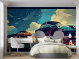 Sports Car Mural Wallpaper | Vintage Porsche Art Design