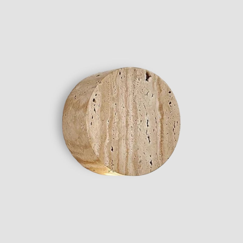 Modern Travertine Wall Light  Natural Stone Round Sconce - Product showcase