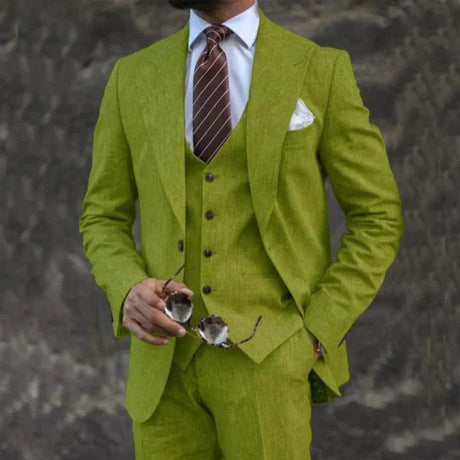 Modern Three-Piece Suit  Lime Green Wool Blend - Product detail 7