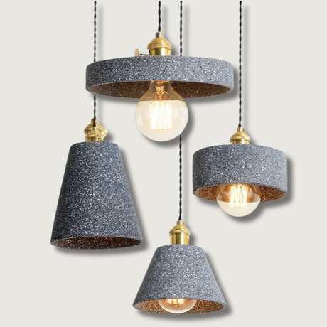 Industrial Cement Pendant Light  Minimalist Gray Shade With Brass Fitting - Product showcase