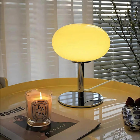 Modern Table Lamp  Pink Glass Globe Chrome Base - Detailed view