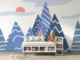 Mountain Mural Wallpaper | Modern Blue Peaks Design