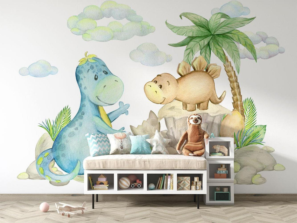 Papier Peint Mural Dinosaure | Amis Préhistoriques Aquarelle