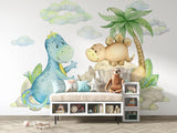Papier Peint Mural Dinosaure | Amis Préhistoriques Aquarelle