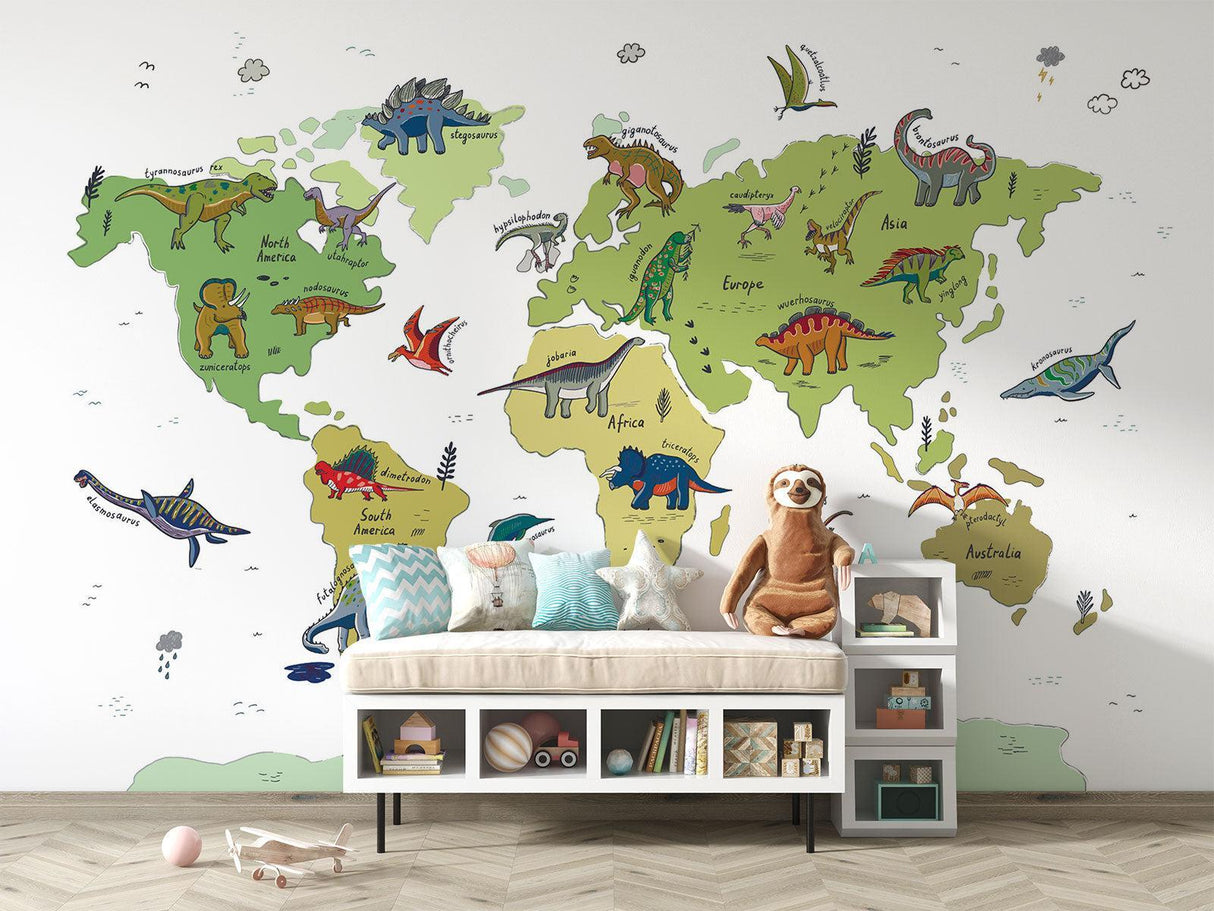 Dinosaurier Tapete | Weltkarte Bildungsdesign
