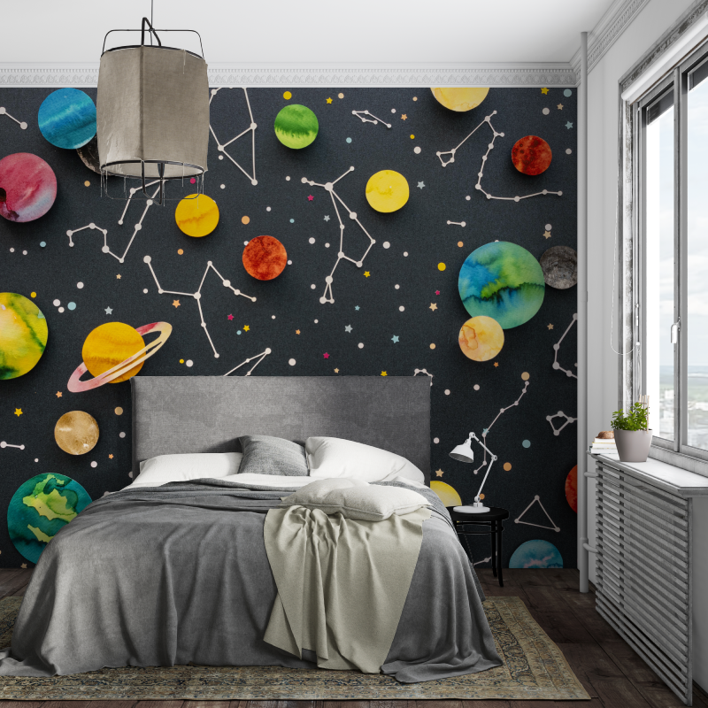 Space Mural Wallpaper | Colorful Planets and Constellations