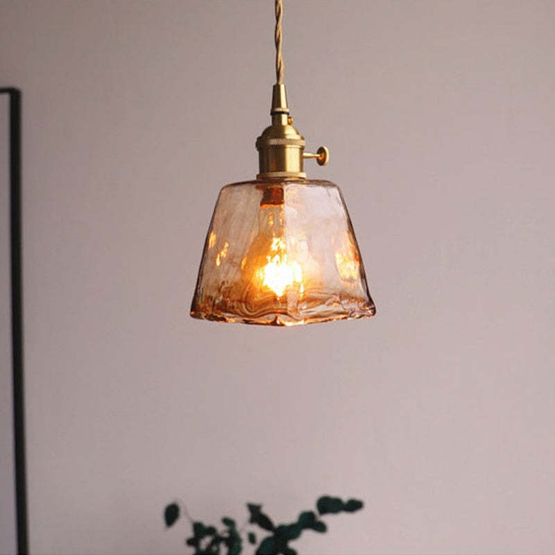 Vintage Glass Pendant Light  Amber Textured Shade - Product example