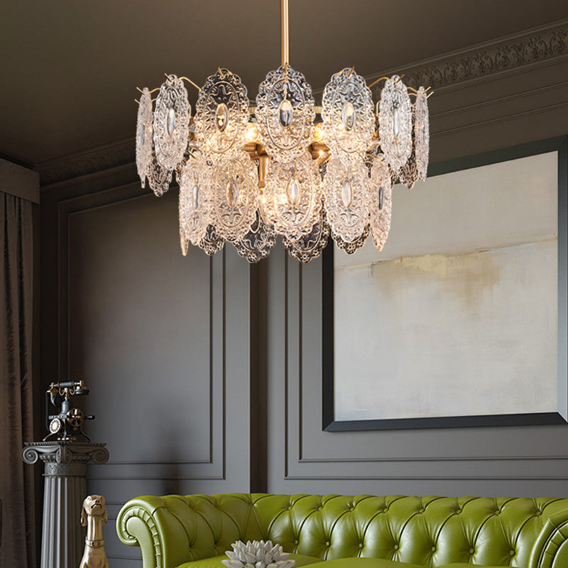 Crystal Ceiling Chandelier  Ornate Glass Medallion Design - Detailed view