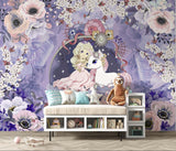 Princess Mural Wallpaper | Magical Unicorn With Cherry Blossoms
