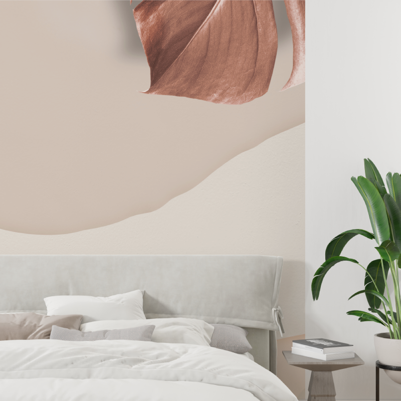 Abstract Mural Wallpaper | Organic Curves with Terracotta Leaf