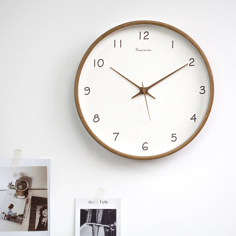 Minimalist Wall Clock  Natural Wood Frame with Rose Gold Numbers - Product detail 5