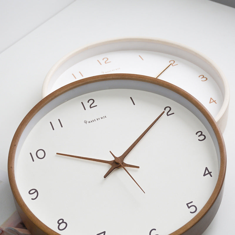 Minimalist Wall Clock  Natural Wood Frame with Rose Gold Numbers - Product example