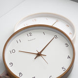 Minimalist Wall Clock  Natural Wood Frame with Rose Gold Numbers - Product example