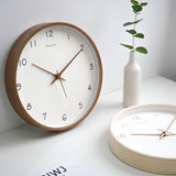 Minimalist Wall Clock  Natural Wood Frame with Rose Gold Numbers - Detailed view