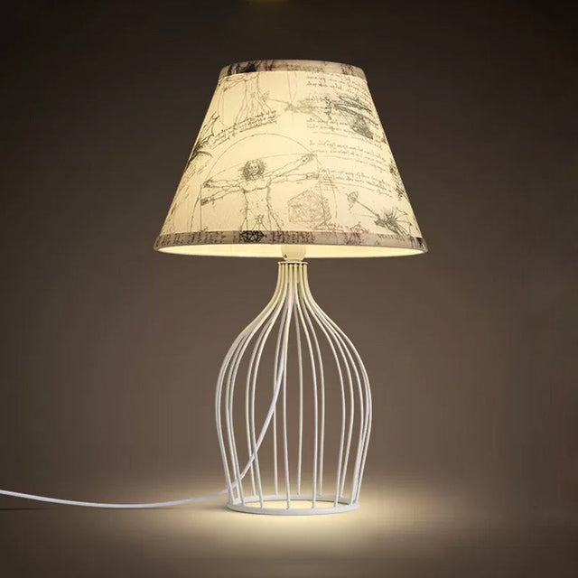 Vintage Table Lamp  Wire Cage Base With Sketch Shade - Product showcase