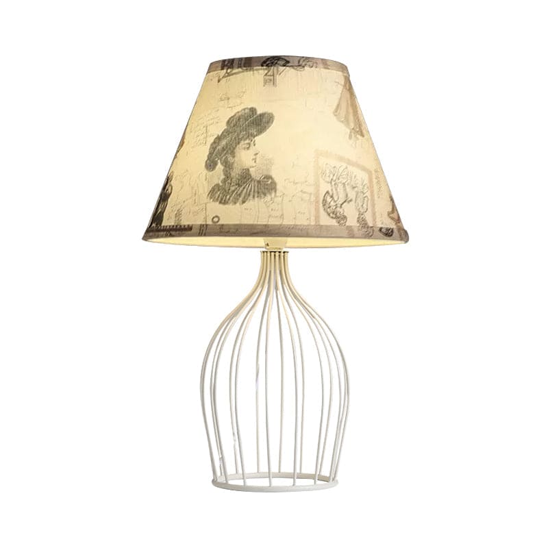 Vintage Table Lamp  Wire Cage Base With Sketch Shade - Detailed view