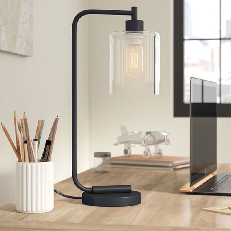 Modern Table Lamp  Glass Cylinder Black Metal Base - Product detail 4