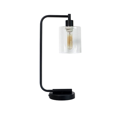 Modern Cylinder Table Lamp  Black Metal With Glass Shade - Product showcase