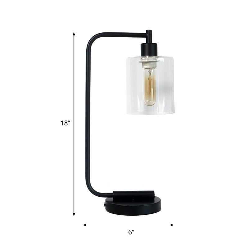 Modern Cylinder Table Lamp  Black Metal With Glass Shade - Product example