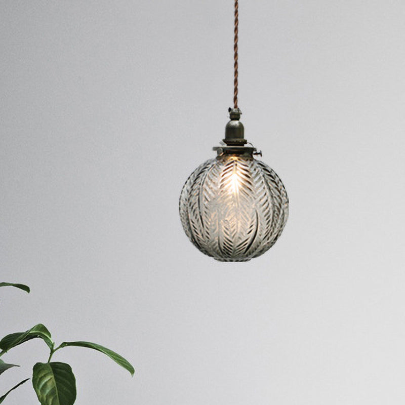 Vintage Glass Pendant Light  Leaf Pattern Globe Design - Product detail 5