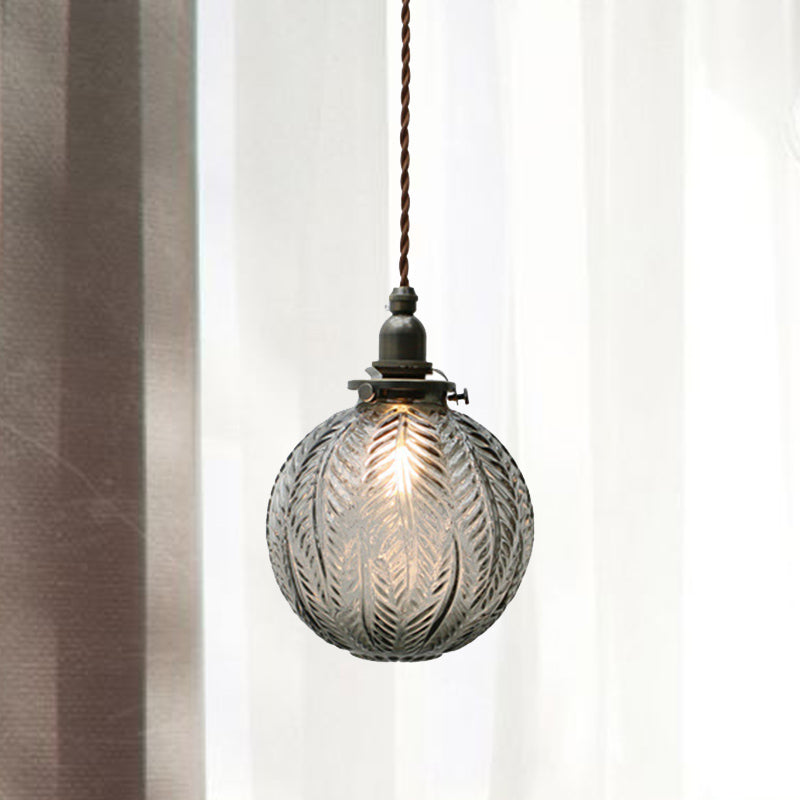 Vintage Glass Pendant Light  Leaf Pattern Globe Design - Product detail 4