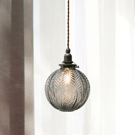 Glass Pendant Light  Vintage Feather Pattern Sphere - Product detail 5
