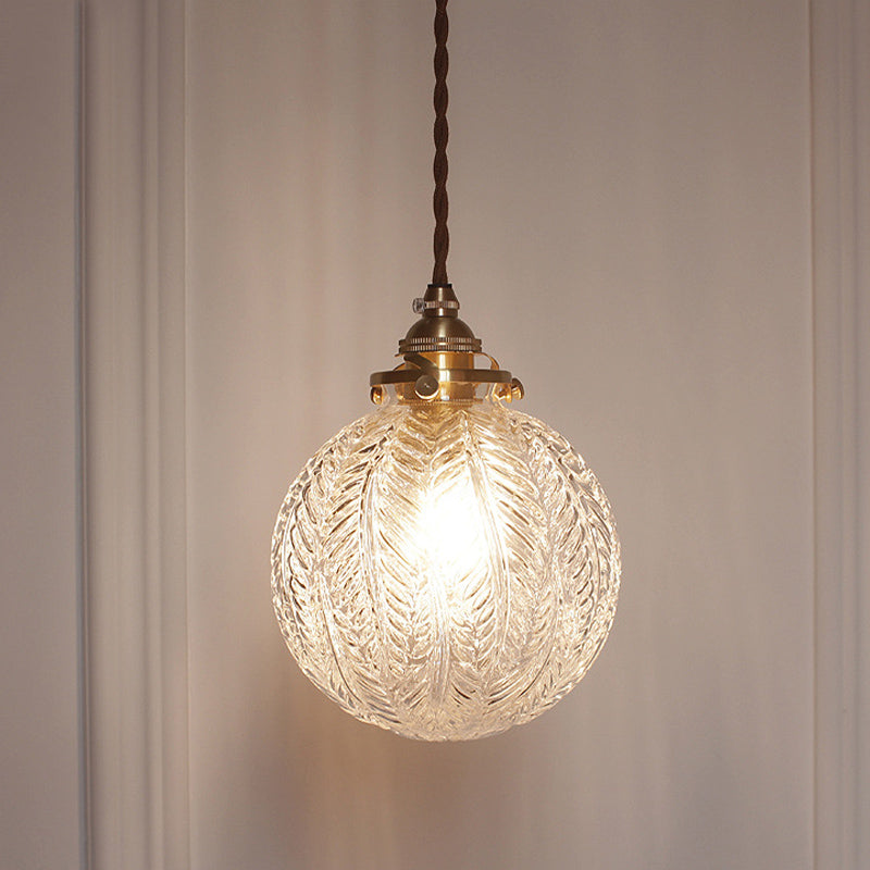 Vintage Glass Pendant Light  Leaf Pattern Globe Design - Detailed view