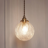 Vintage Glass Pendant Light  Leaf Pattern Globe Design - Detailed view