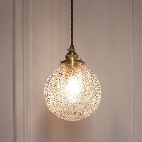 Glass Pendant Light  Vintage Feather Pattern Sphere - Product example