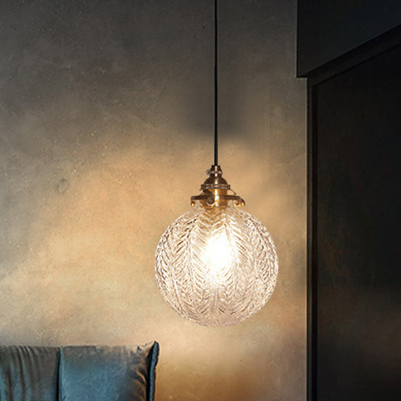 Vintage Glass Pendant Light  Leaf Pattern Globe Design - Product example