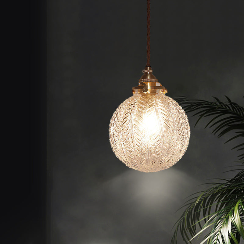 Vintage Glass Pendant Light  Leaf Pattern Globe Design - Product detail 6