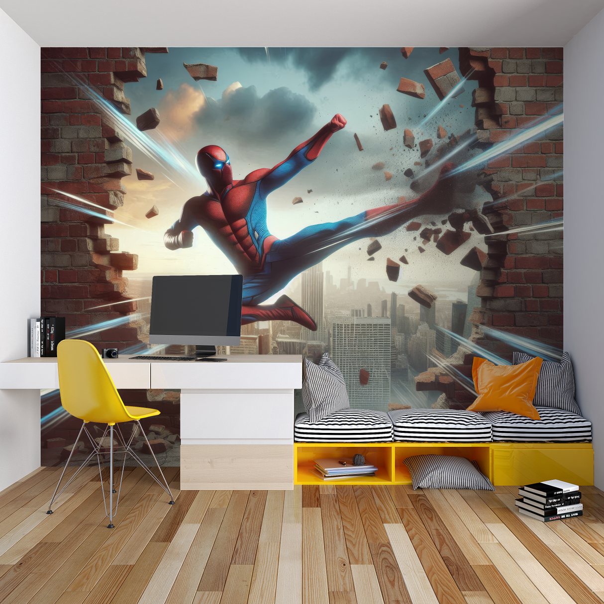 Superhero Mural Wallpaper | Dynamic 3D Spider Action Scene
