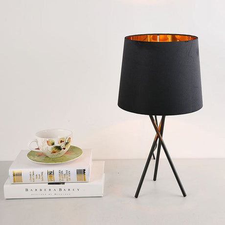 Modern Table Lamp  Black Drum Shade With Gold Interior - Product showcase