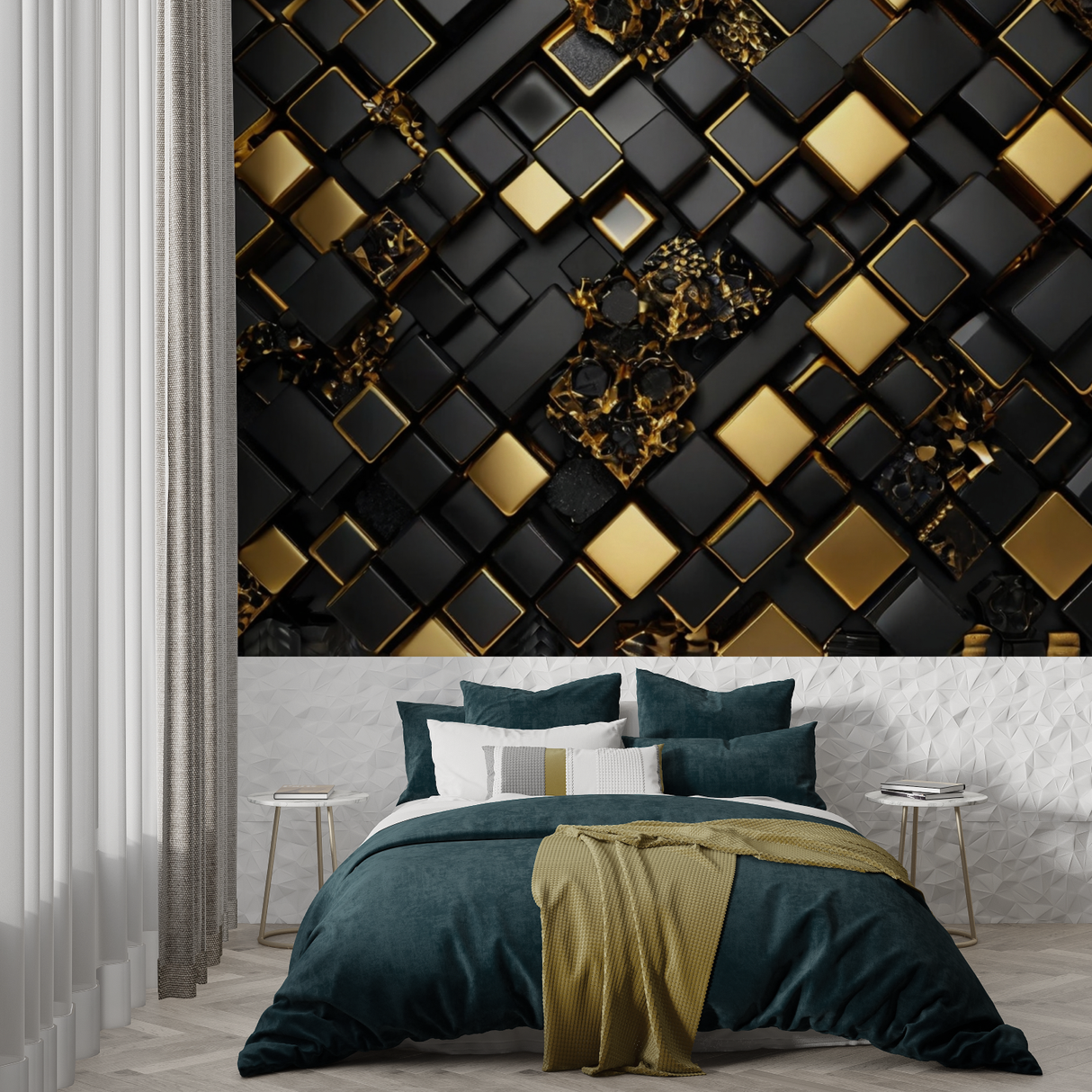 Geometric Mural Wallpaper | Modern Black and White Diamond Pattern