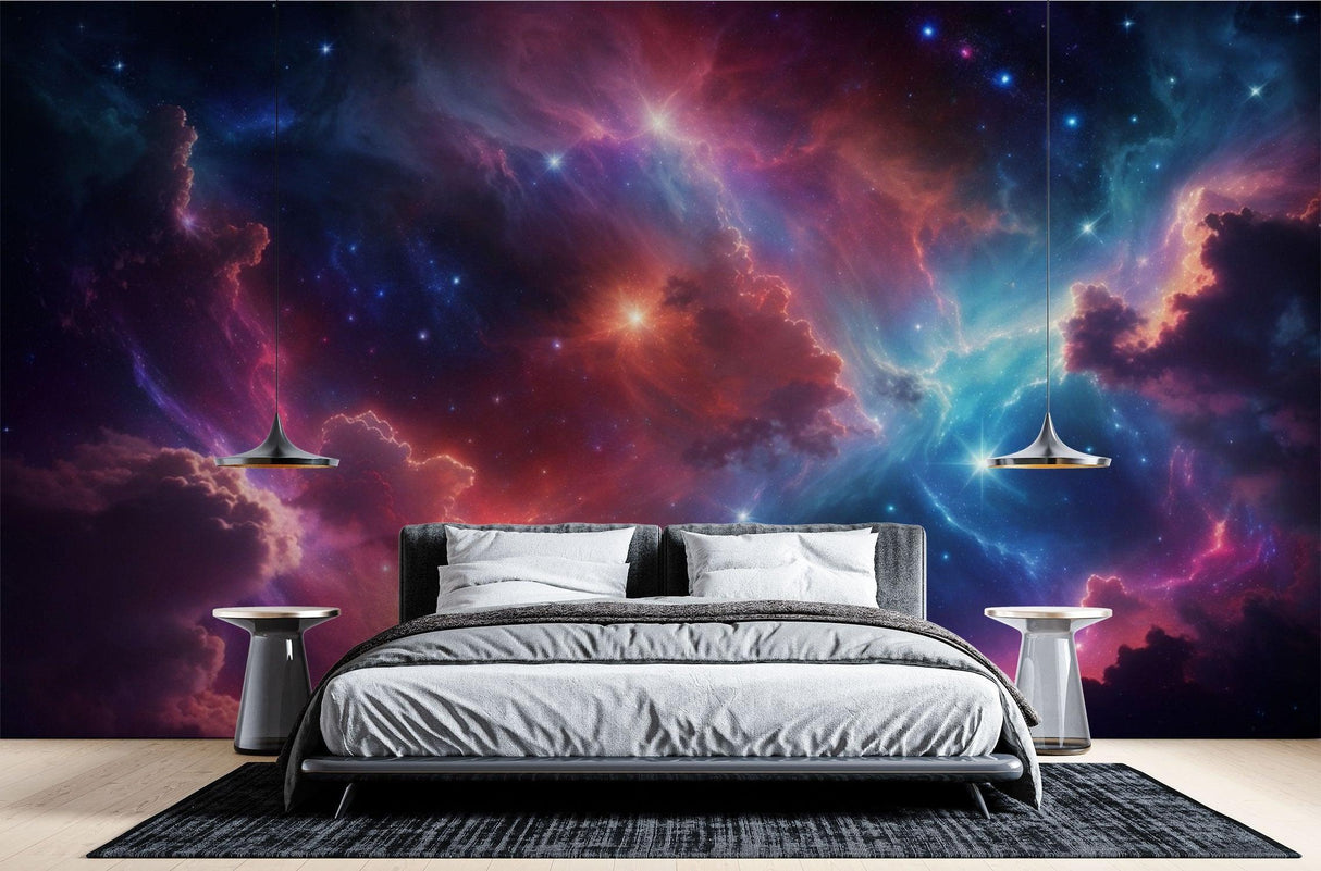 Galaxy Mural Wallpaper | Cosmic Nebula with Vibrant Aurora
