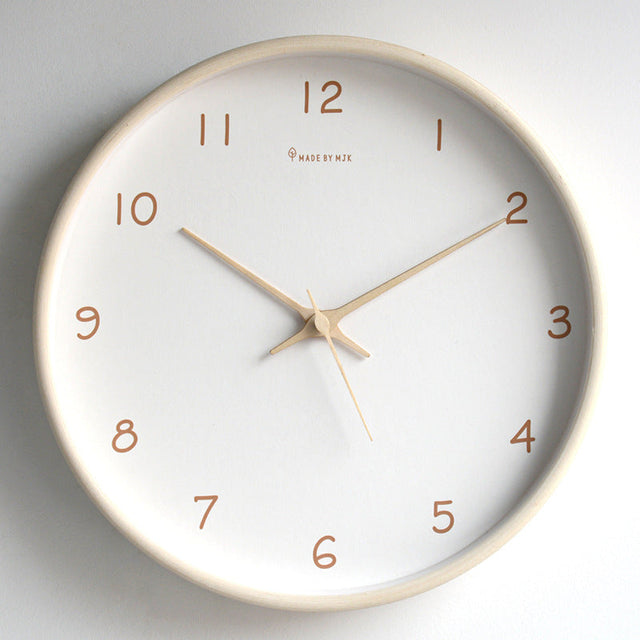 Minimalist Wall Clock  Natural Wood Frame with Rose Gold Numbers - Product showcase
