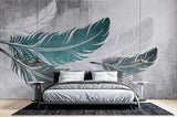 Feather Mural Wallpaper | Modern Teal and Grey Design