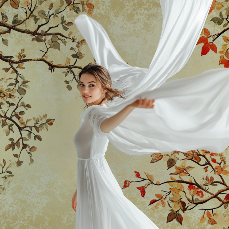 Japanese Tree Mural Wallpaper | Autumn Leaves on Beige Background