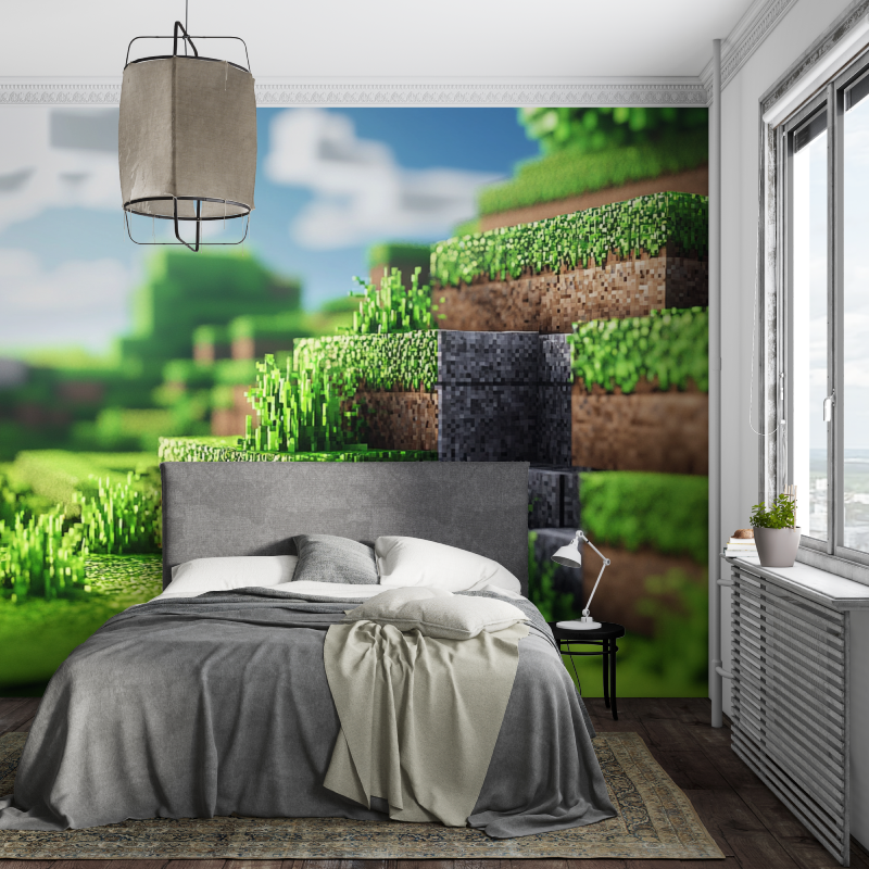 Gaming Mural Wallpaper | Pixelated Landscape Design